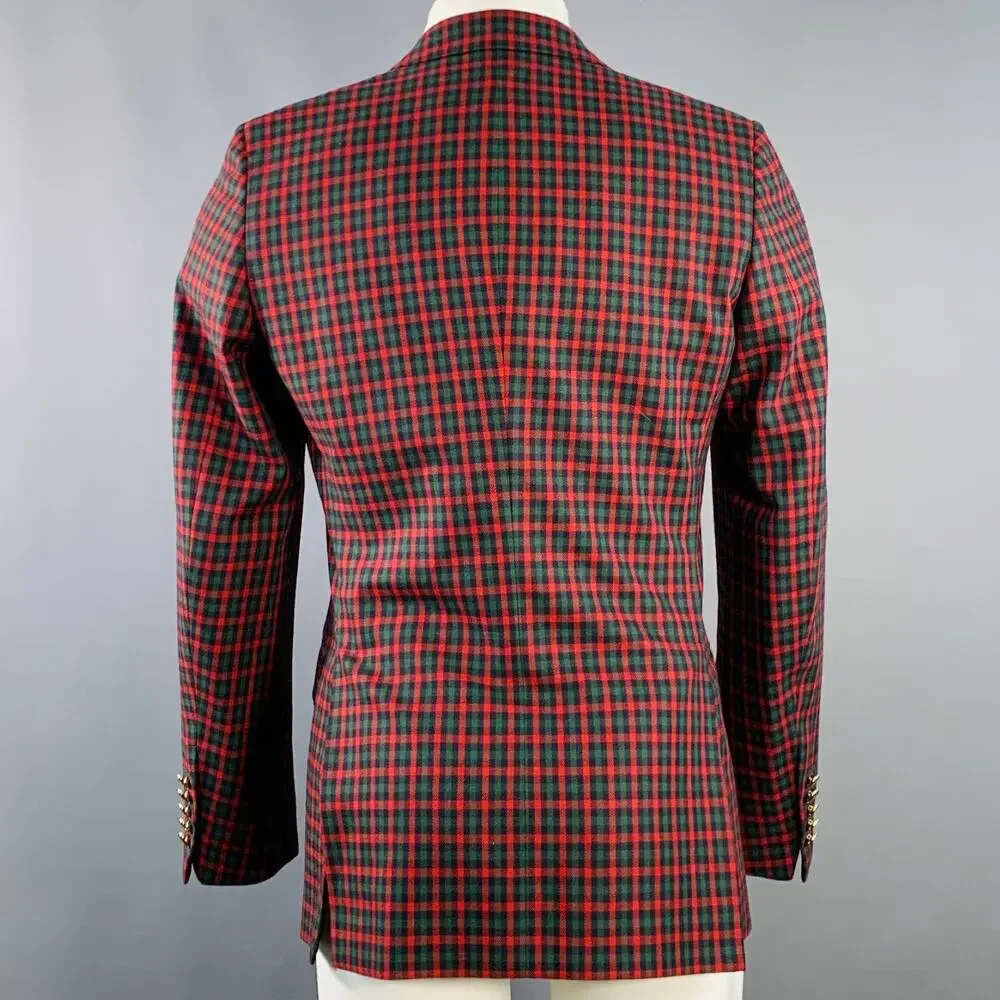 GUCCI Size 36 Regular Red Green Navy Plaid Wool Cashmere Sport Coat
